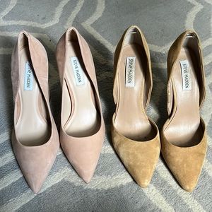 Two pairs of nude Steve Madden pumps.